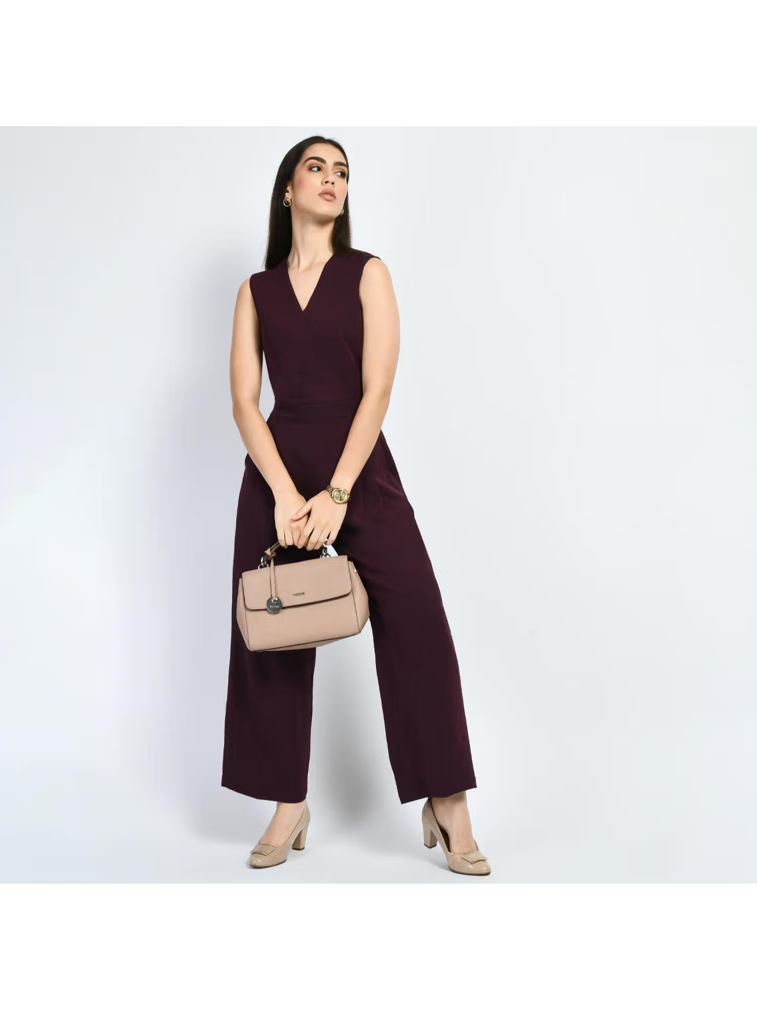 Timelessness V-Neck Straight Leg Jumpsuit - Wine