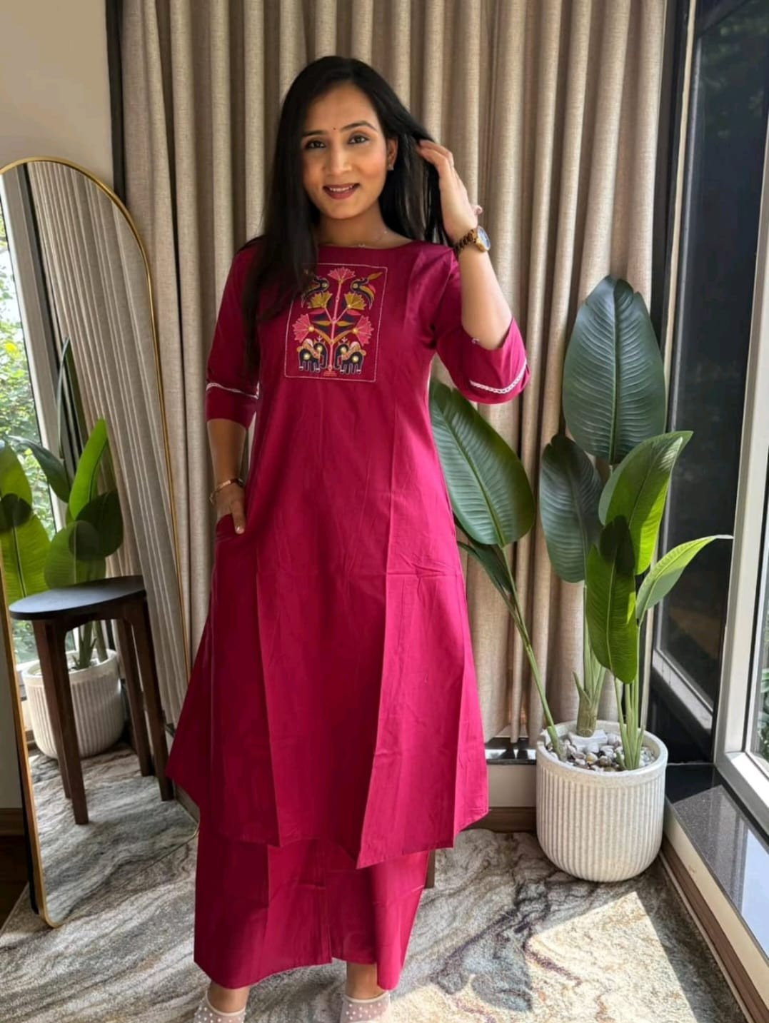Embroidery Kurta With cotton pant sets
