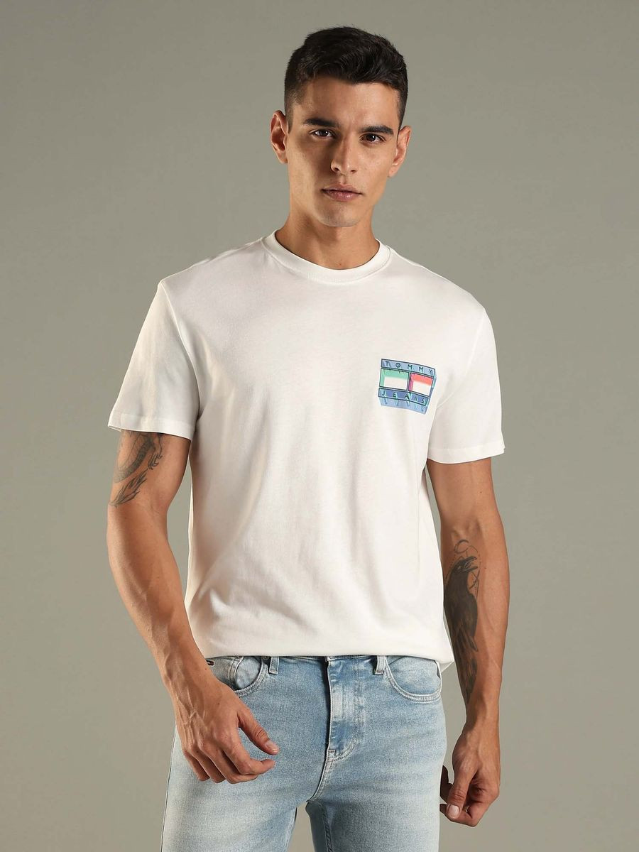 White Logo Regular Fit Cotton T-Shirt