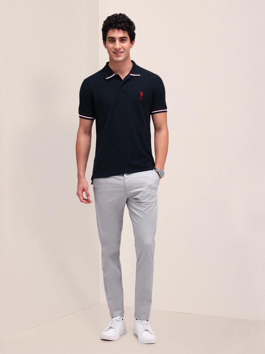 Mens Navy Blue Solid/Plain Polo T-Shirt