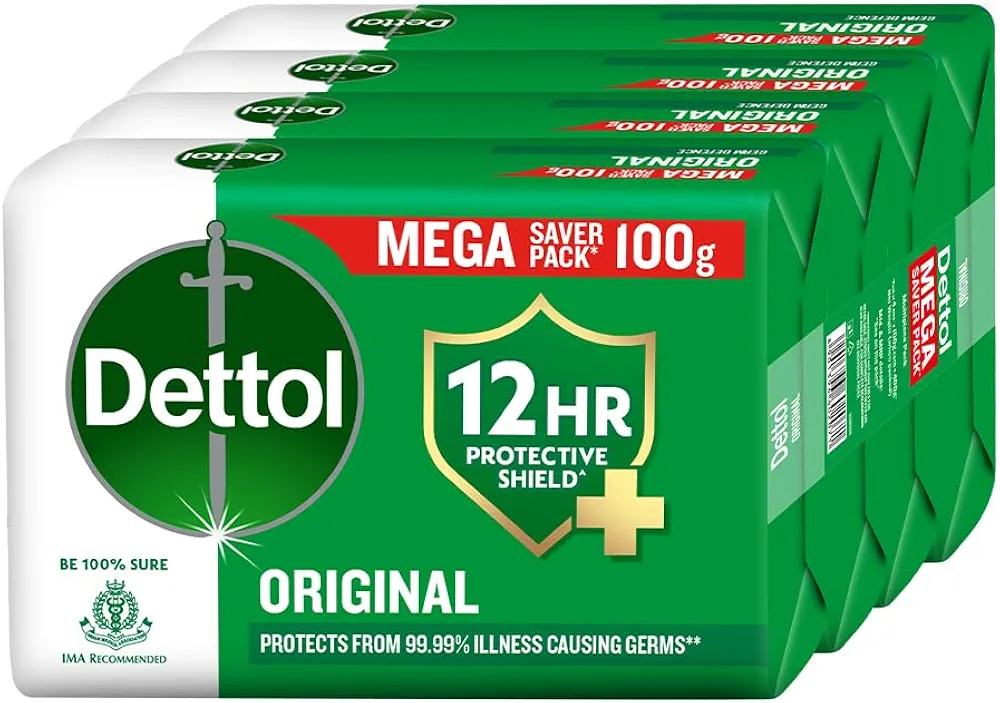 Dettol Original Bathing Soap Bar with 12 HR protective shield (400gm) | Kills 99.99% Germs, 100g (Pack of 4)