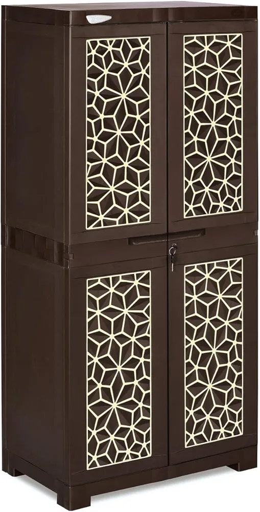 Freedom Big FMM Plastic Cabinet | 3-Year Warranty | 4-Shelf Storage Cupboard with Doors | Multi Organizer for Home, Wardrobe | Clothes Rack, Shelves, Almirah (Weathered Brown & Biscuit)