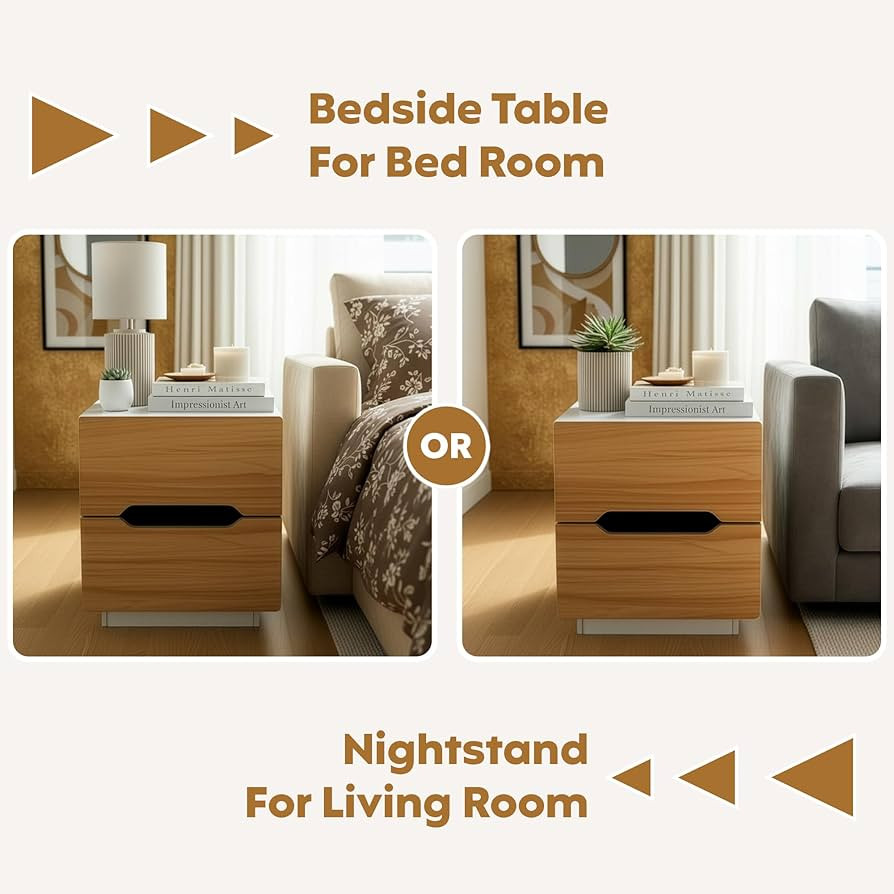 Table with 2 Drawers | Wooden Nightstand for Bedroom with Smooth Sliding Drawers & Open Storage Shelf | Space-Saving Side Table for Living Room |