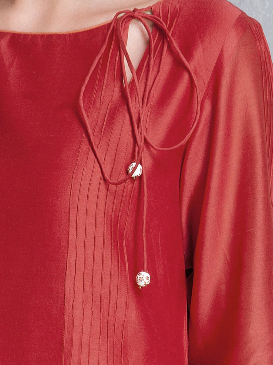 Vermillion Chanderi Kurta With Pintuck