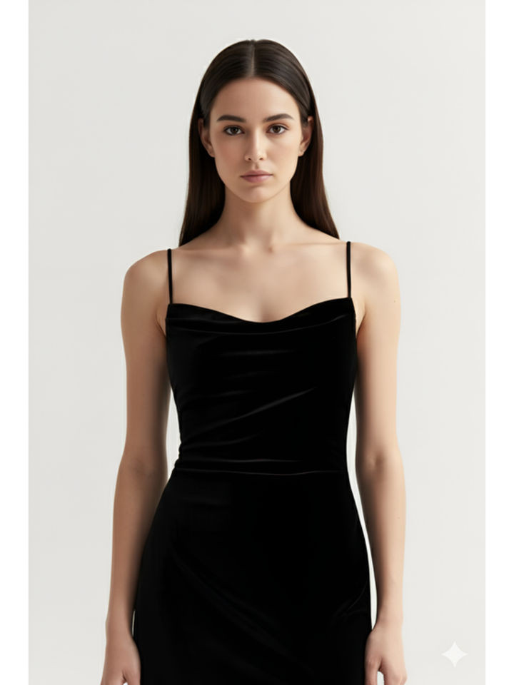Black Velvet Cowl Neck Maxi Dress