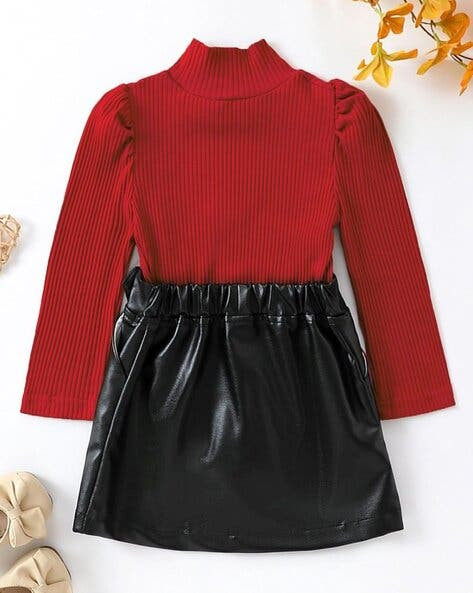 Girls Ribbed Top & Skirt Set