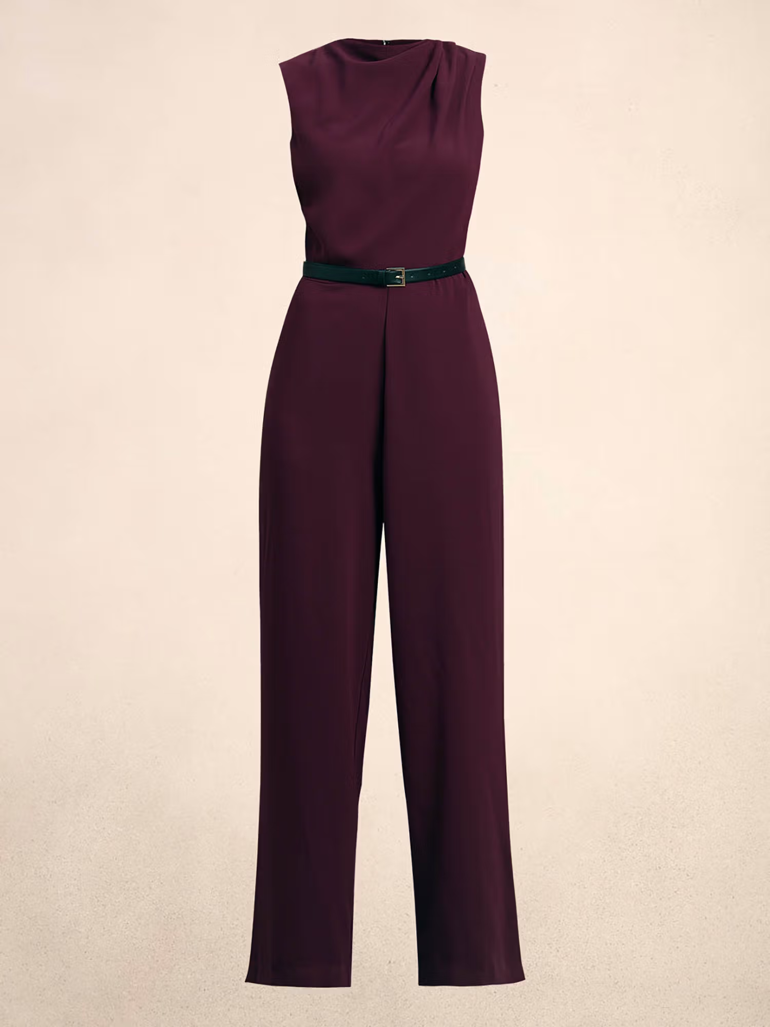 Purple High Neck Sleeveless Jumpsuit with Belt