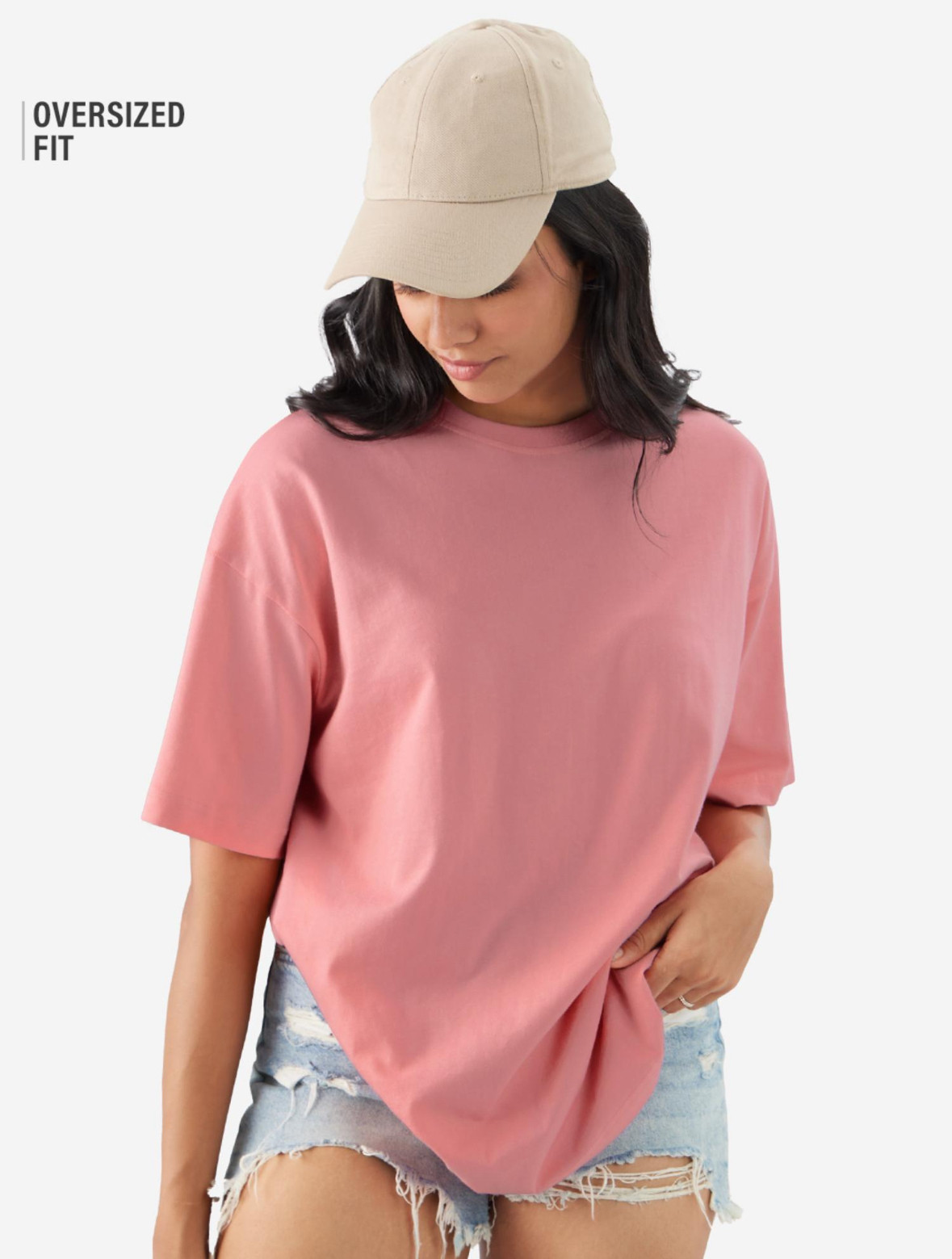 Solid Baby Pink Women Oversized T-Shirt