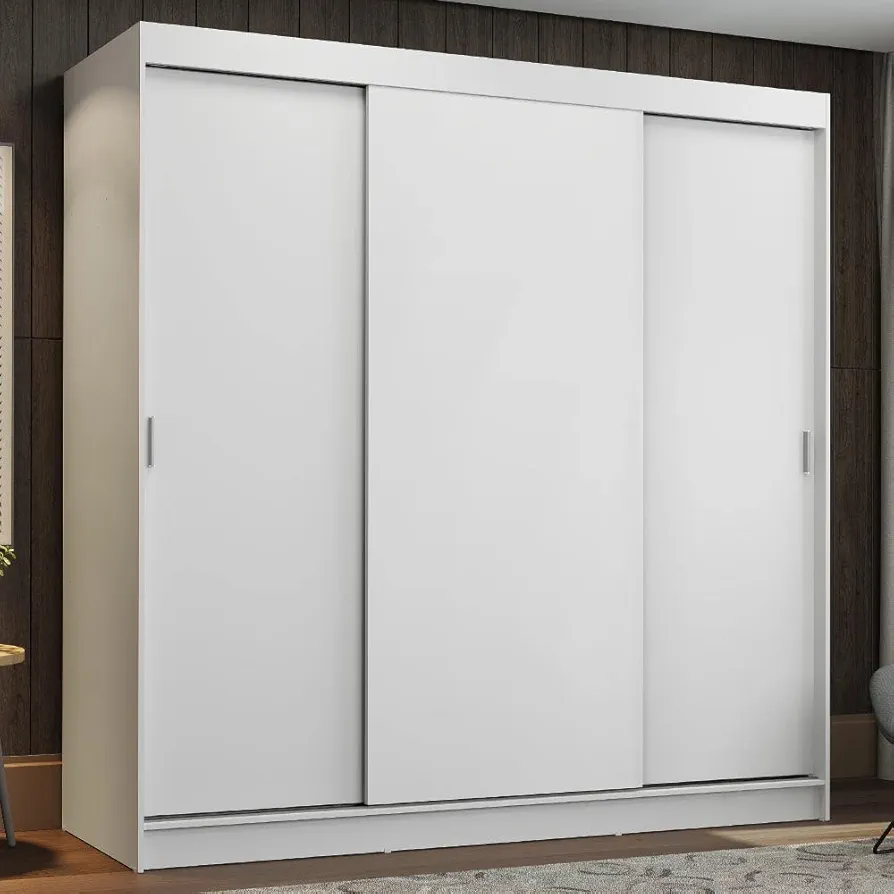 3 Sliding Doors Wardrobe Ample Storage Wooden Almirah 180 Cm with Shelves, Drawers and Hanging Units for Bedroom - White