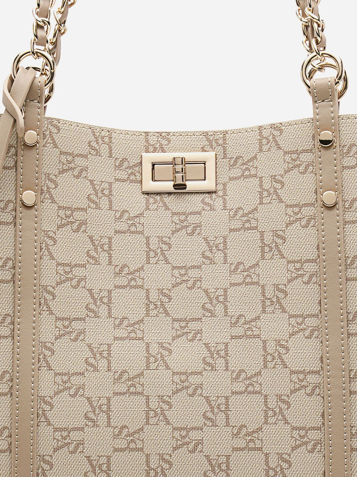 U.S.Polo Assn Kylie Beige tote Handbag with Monogram print
