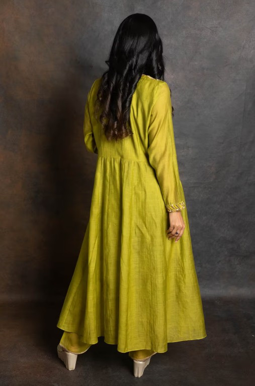Shamrock Green Embellished Anarkali with Pant and Dupatta (Set of 3)