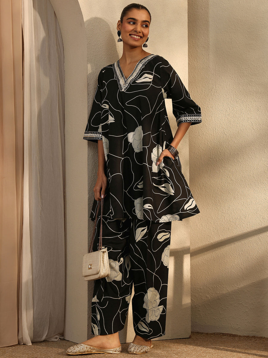 Black Printed Cotton Blend Co-Ord Set