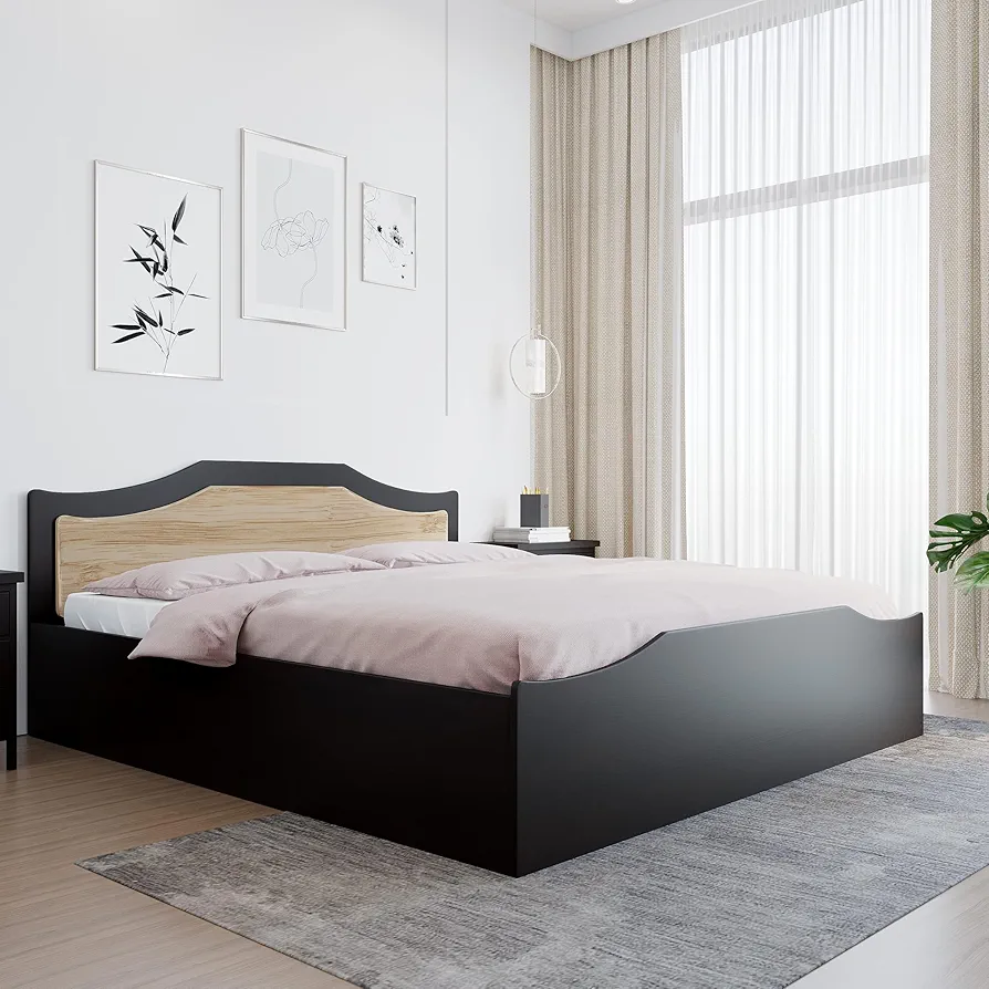 Wooden King Bed with Box Storage | Engineered Wood | Contemporary Design | Wenge