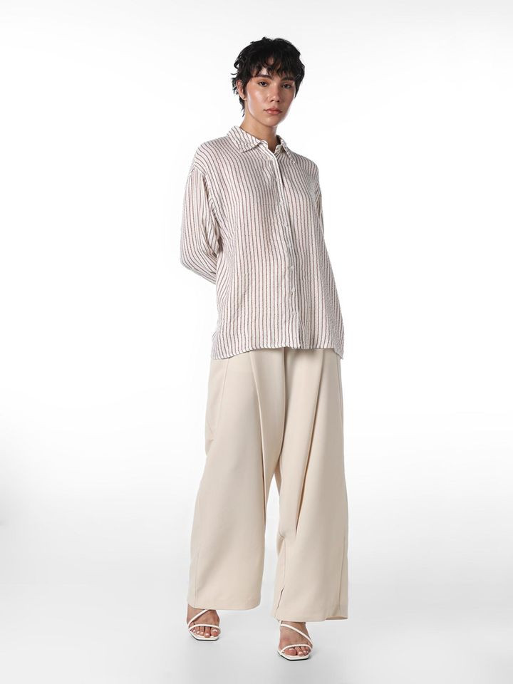 ONLY Women's Stripes Regular Fit White Shirt
