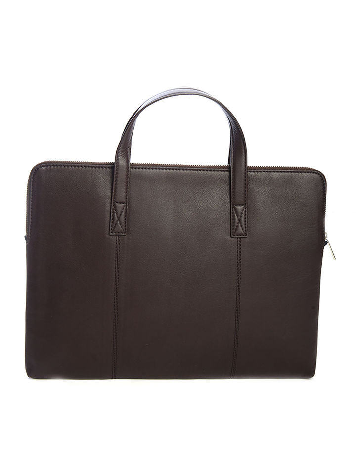 TOMMY HILFIGER Ronin Leather Laptop Sleeve Business Case - Dark Brown
