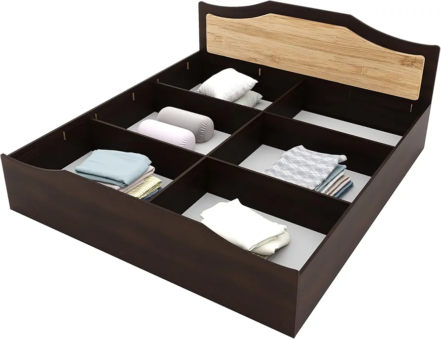 Wooden King Bed with Box Storage | Engineered Wood | Contemporary Design | Wenge