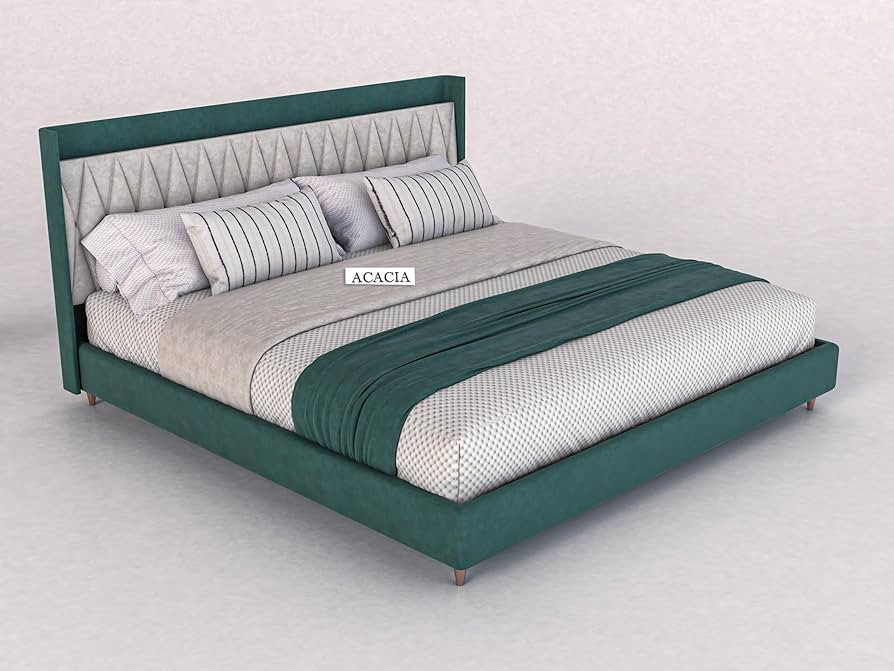 King Size Bed for Bedroom | Wooden Double Bed | Platform Cot Bed with Upholstery Premium Fabric | 6.5 x 6 Ft | Sheesham Solid Wood (Rosewood, Greendust)