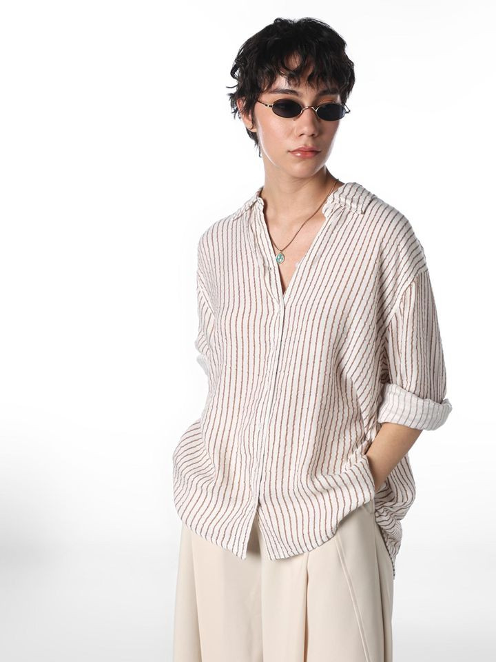 ONLY Women's Stripes Regular Fit White Shirt