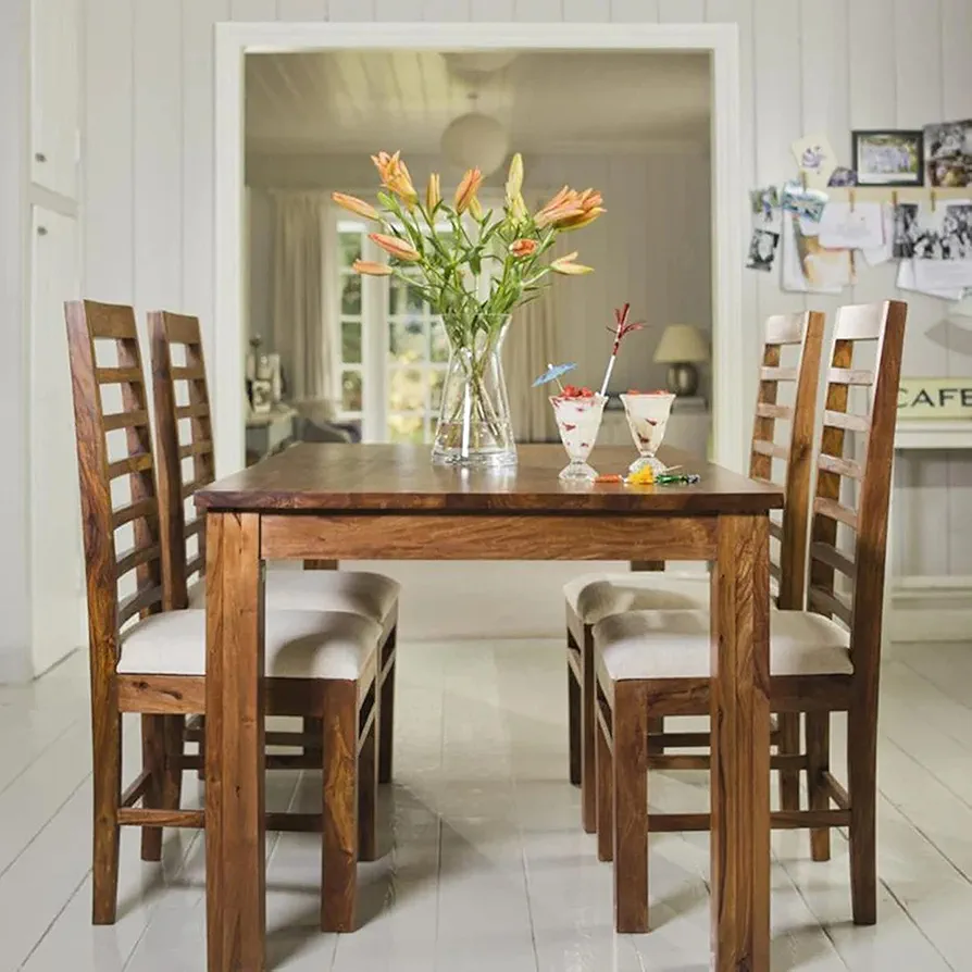 Sheesham Wood Dining Table 4 Seater | Wooden Dinning Table with Four Chairs for Cafeteria & Restaurants | Dinner Table Length: 45 in & Chair Height: 38 in | Natural Finish