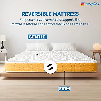 Sleepwell Dual Mattress | Reversible Mattress | Soft & Firm | High Density PU Foam | Soft Resitec Foam | King Size | 72X72X6 | 10 Yrs Warranty