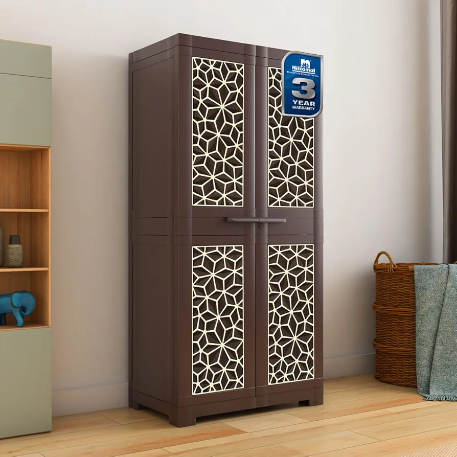 Freedom Big FMM Plastic Cabinet | 3-Year Warranty | 4-Shelf Storage Cupboard with Doors | Multi Organizer for Home, Wardrobe | Clothes Rack, Shelves, Almirah (Weathered Brown & Biscuit)